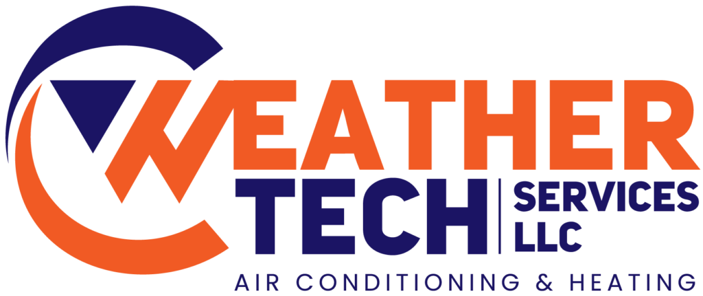 WeatherTech Services company logo featuring stylized text and a cool blue and white color scheme, symbolizing premium air conditioning services.